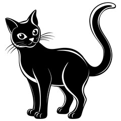 Obraz premium Black cat silhouette standing proudly isolated on white background