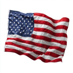 Fototapeta premium Waving american flag with stars and stripes rippling in the wind isolated on white background