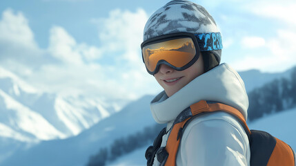 A young skier enjoys a winter day on the slopes, surrounded by majestic snowy mountains Generative AI