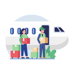 A flat style illustration showing persons loading packages