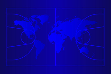 Basketball Field, World Map with Blue Background , Vector Illustration Abstract image