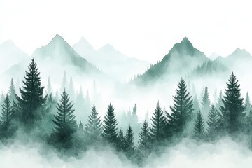 Fototapeta premium A gorgeous watercolor landscape background showcases a forest, trees, and nature, all set against the backdrop of a brilliant sky, perfect for wallpaper or design elements