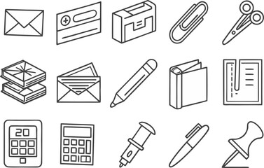 Web and office icon set with business and communication symbols on white background