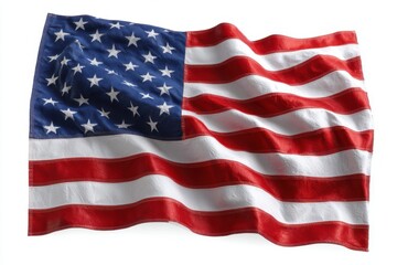 Waving american flag with stars and stripes fluttering proudly isolated on white background