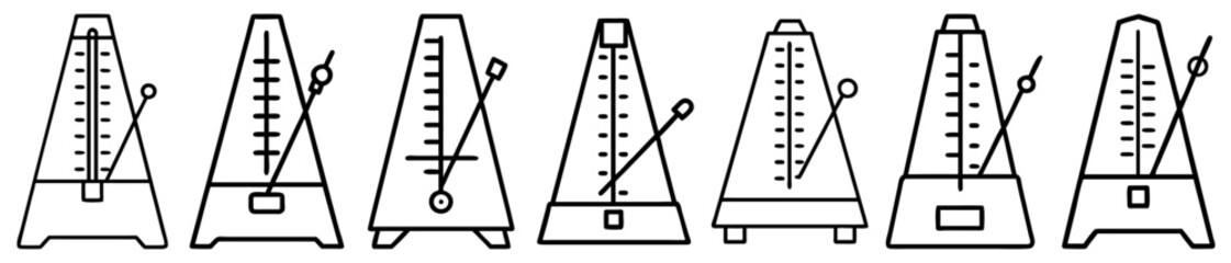 Six unique minimalist metronome line drawings for music timing and tempo