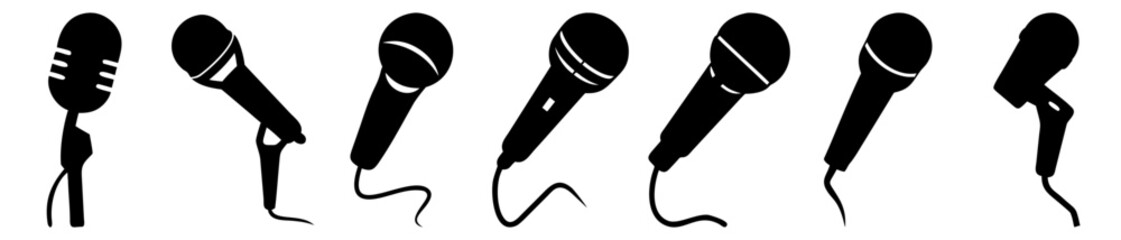 Silhouette image showcases a collection of microphones with unique designs and styles