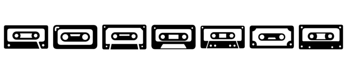 Collection of Abstract Cassette Tape Designs in Black and White Vector Art