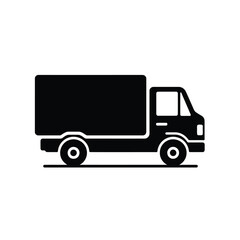 Vector illustration of black silhouette of a delivery truck, symbolizing logistics and transportation services, isolated on a white background
