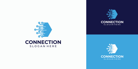 Abstract connection hexagon technology logo design