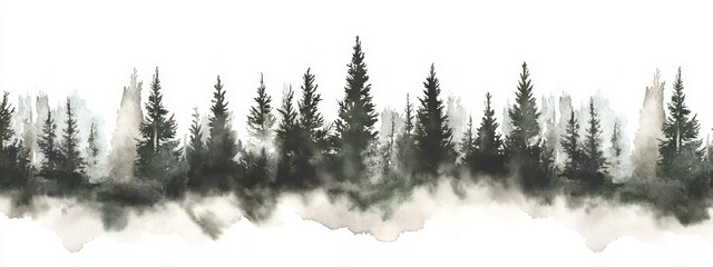 Obraz premium An isolated forest tree line is presented on a background that is white and transparent