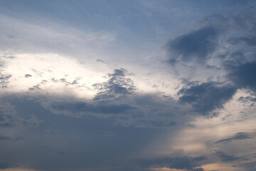 Panorama of daytime sky with clouds. sunset Sky background, daylight sky with lighted clouds. Beauty clouds over sea. High quality photo