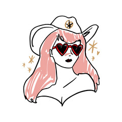 Cowgirl With Heart Sunglasses Boho Fashion Vector Clipart