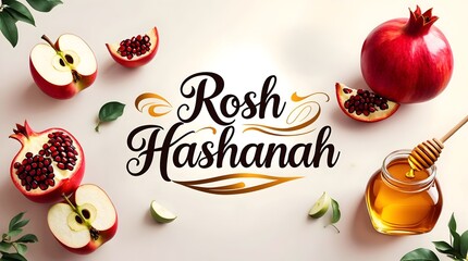 Happy Rosh Hashanah Celebration with Apple, Honey, and Pomegranate Symbolizing a Sweet Fresh Start

