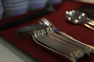 Fork, spoon, chopsticks set of kitchen utensils for business lunch. High quality photo