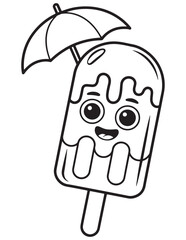 Tropical Popsicle with Umbrella Coloring Page – Cute Summer Ice Cream Printable with Fun Kawaii Style – Adorable Kids Holiday Activity Coloring Sheet