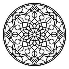 Detailed Black and White Mandala Vector Illustration on White Background for Coloring Books and Creative Projects                                     