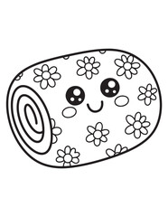 Cute Roll Cake Dessert, Line Art Food Coloring Page for Kids, Fun and Sweet Bakery Illustration
