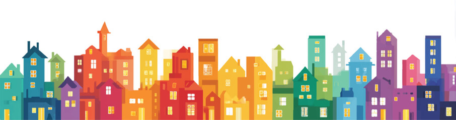 Fototapeta premium Vibrant Colorful Cityscape with Houses and Buildings Vector Illustration for Backgrounds and Designs Celebrating Urban Life