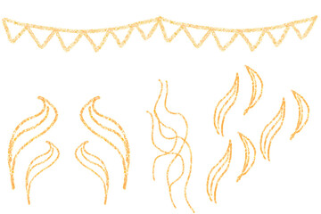 Golden Yellow Hand-Drawn Party Banner and Flame Elements: Festive, Playful Design