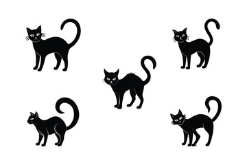 Black Cat Arched Back Vector Illustration on White Background