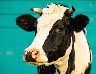 Close-Up Portrait of a Holstein Cow: Dairy Farm Animal, Black and White Cattle