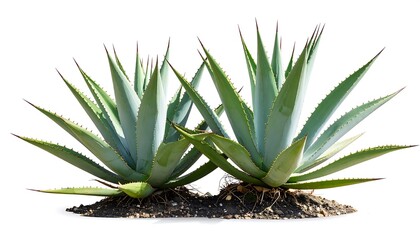 Two agave plants in a garden