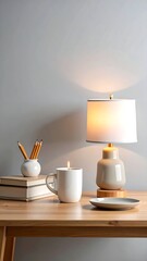 Table Lamp, Candle, and Books