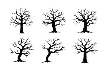 Spooky Tree Bare Branches Vector Illustration on White Background
