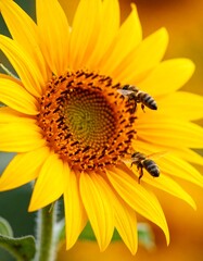 Sunflower with bees
