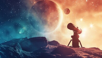 Fototapeta premium Observatory with telescope for studying space and planets in the solar system in the universe. 