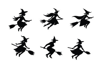 Witch Flying on Broomstick Vector Illustration on White Background