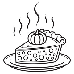 Halloween Pumpkin Pie Slice with Whipped Cream Line Art – Delicious Autumn Black and White Coloring Sheet for All Ages
