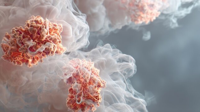 Graphic image highlighting tightening airways enveloped in smoky currents portraying the onset of asthma attack symptoms.