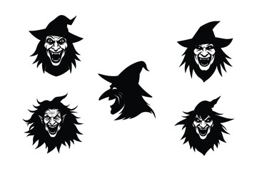 Witch's Cackling Face Vector Illustration on White Background