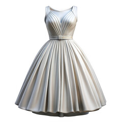 3d elegant white cocktail dress with pleated bodice