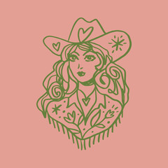 Cowgirl with Floral Accents Western Boho Fashion Cute Vector Clipart