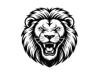 Obraz premium Fierce Black and White Lion Head Roaring with Open Mouth and Sharp Teeth aggressive