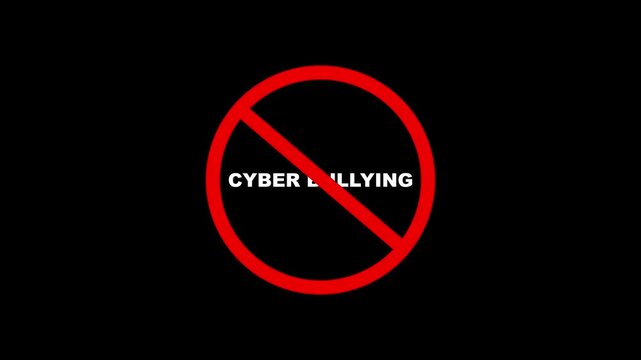 cyber bullying sign warning symbol animation. cyber bullying sign. Animated Under cyber bullying forbidden ban icon on black background. Over Cyberbullying only censored.