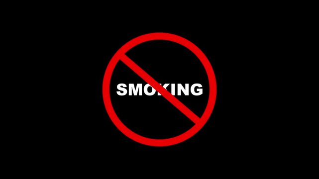 smoking sign warning symbol animation. no smoking sign. smoking not allowed logo animation. Animated Under smoking forbidden ban icon on black background. Over smoking only censored.