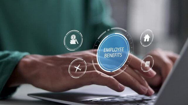 Employee benefits concept. Insurance, paid vacation, office perks, Fringe benefits for employee engagement. 