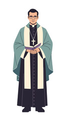 Fototapeta premium A clergyman in full vestments embodying faith and service. Vector illustration of a priest holding a holy book.