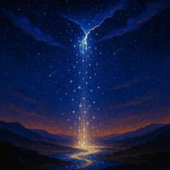 Fototapeta premium Cascada de estrellas desde la grieta del universo onírico