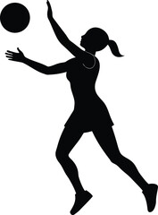 black silhouette a netball player passing ball on .eps