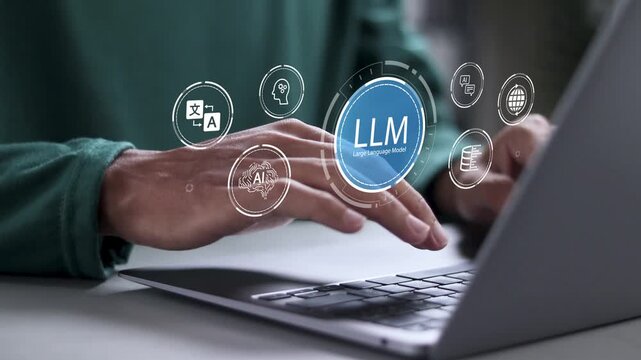 LLM, AI large language model concept, Big data, data transfer, generative Ai, natural language generative and data mining. 