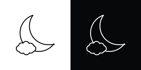 Cloud moon icon. Thin line customizable illustration.