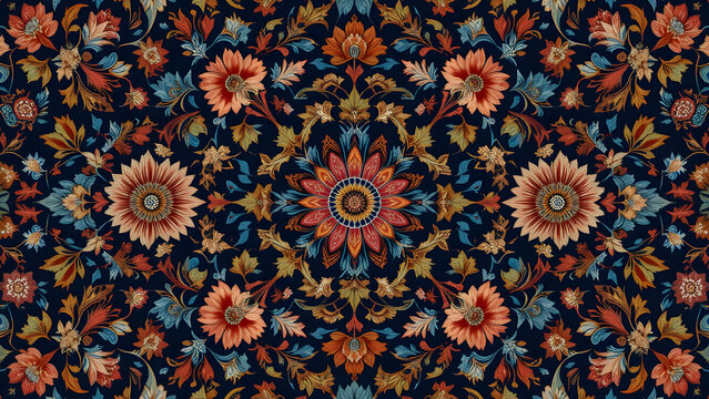 Persian Miniature Art Inspired Background with Floral Ornaments &ndash; 4K