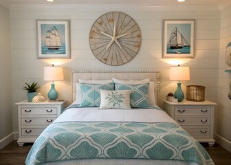 Coastal bedroom with nautical decor and starfish clock