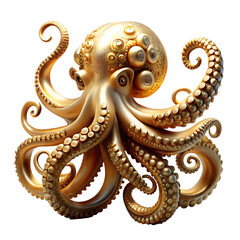 Obraz premium Gold Tinted Kraken Tentacle Realistic 3D Model – Isolated on White Background – PNG – GENERATIVE AI