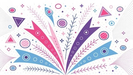 Explosion of colorful abstract shapes and floral elements in a whimsical doodle style