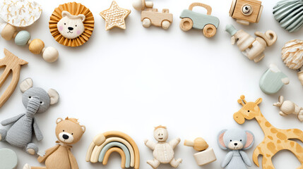  Baby kids toys frame on white background
